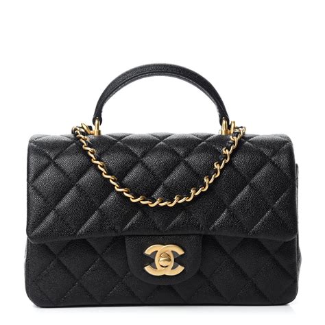 chanel caviar quilted mini top handle rectangular flap black|CHANEL Caviar Quilted Mini Rectangular Flap Black.